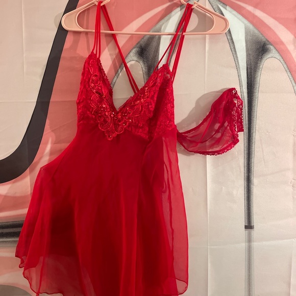 2X Red Baby Doll Sheer and Lace - Picture 1 of 4